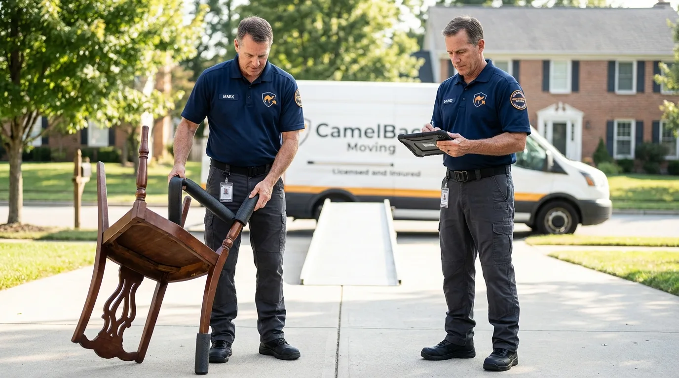 Movers inspecting furniture for damage prevention before loading in Mars, PA
